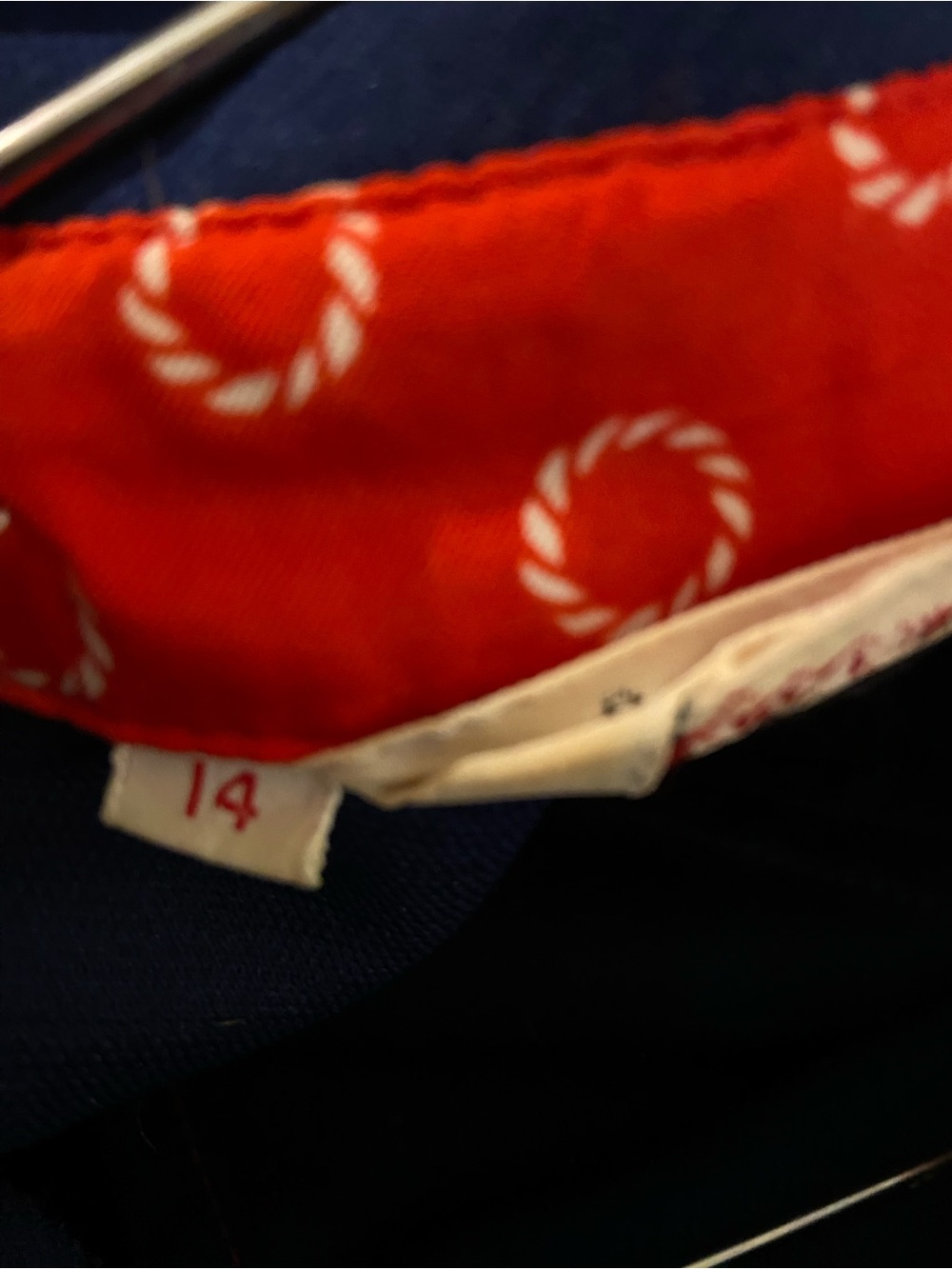 VINTAGE Navy Long Sleeve Dress with Red Accents - Picture 8 of 8